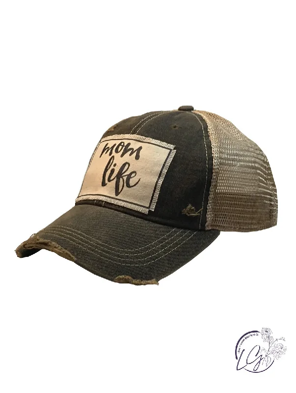 Mom Life Black Distressed Trucker Hat