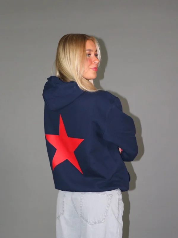 RED STAR HOODIE (rygprint) - NAVY