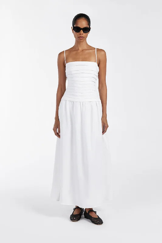 REECE WHITE LINEN MIDI DRESS