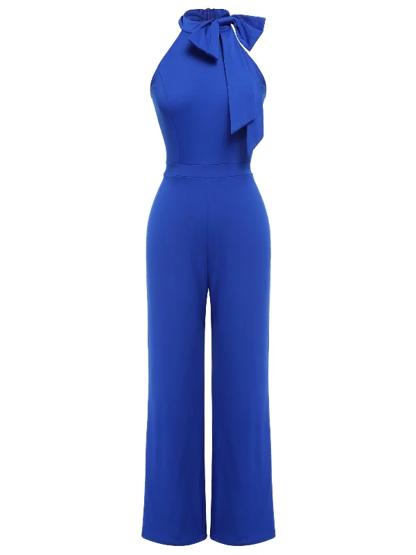 Royal Blue 1930s Tie Neck Jumpsuit