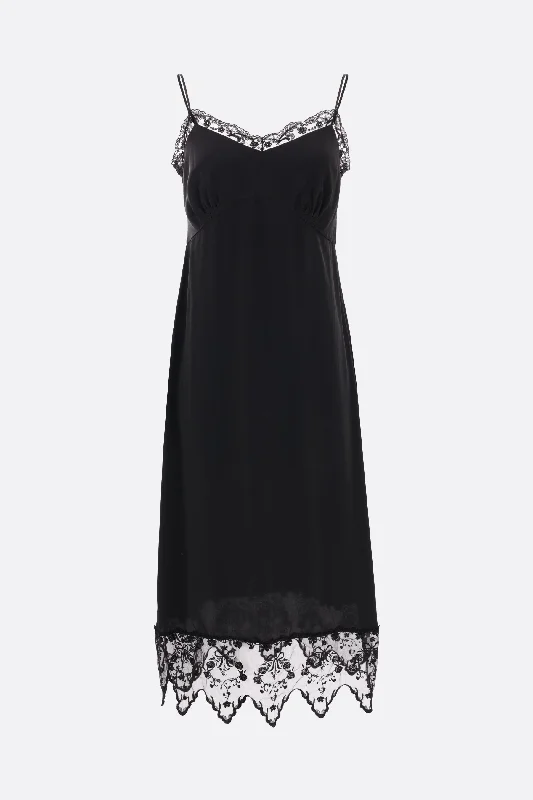 crepe de chine slip dress with lace trims