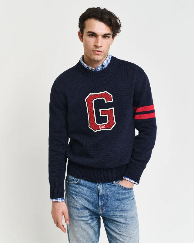 Gant Men Blue Solid Round Neck Full Sleeves Pullover Style Sweater