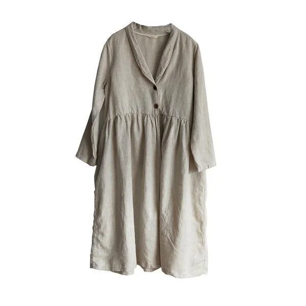 2020 Spring New Linen Vintage Women Trench Button Coats