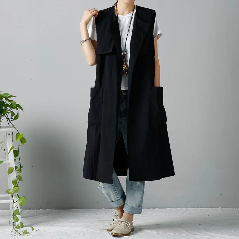 Black vest coats plus size vest outwear