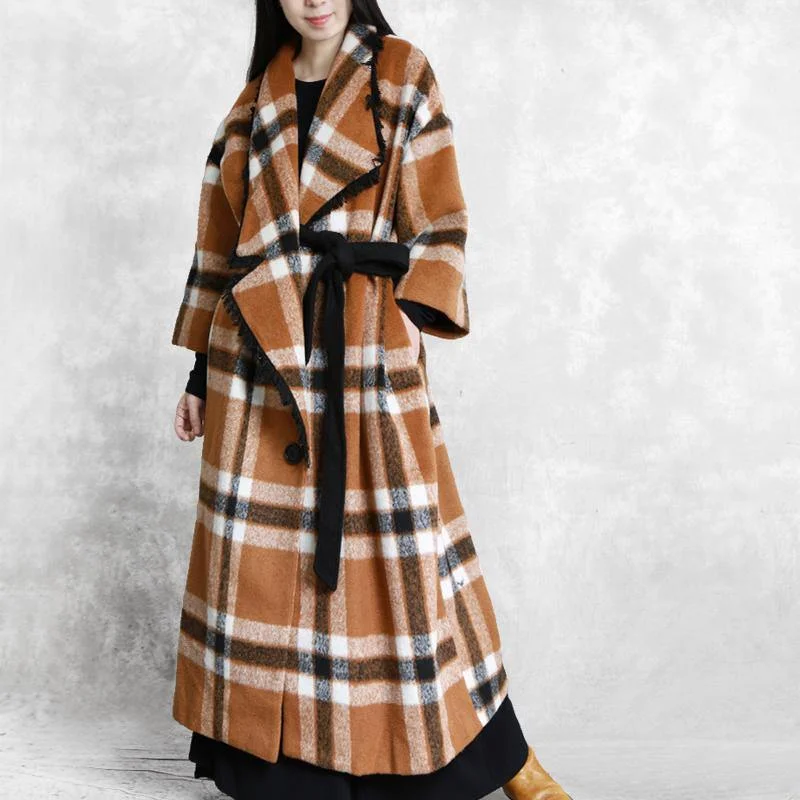 Boutique Plaid Long Woolen Coat Plus Size Wool Trench Coat Original Design Trench Coat