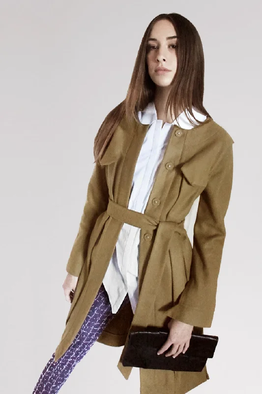 Origami Folded Midi Wool Coat / Camel