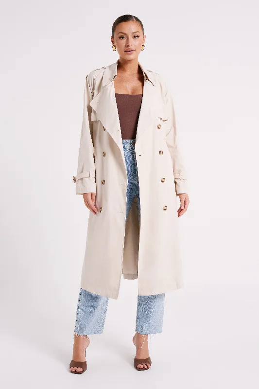 Channing Trench Coat With Belt - Cream