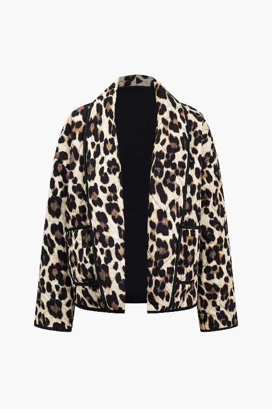 Leopard Print Contrast Binding Puffer