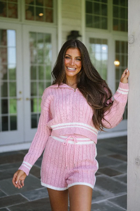 Ribbed Knit Sweater Set-Pink