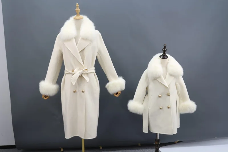 Childrens White Fox Fur Long Coat