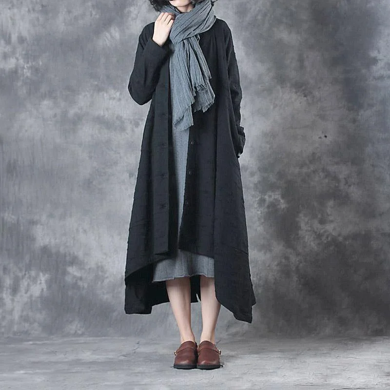 winter thick black casual coats plus size long sleeve asymmetric hem trench coats