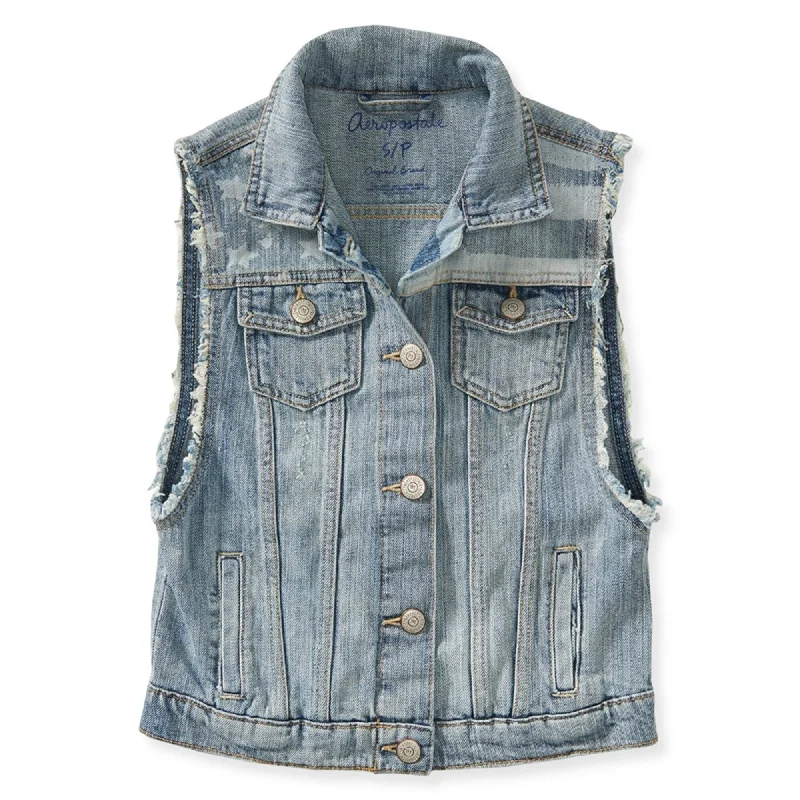 Aeropostale Womens Americana Denim Vest, Blue, X-Small