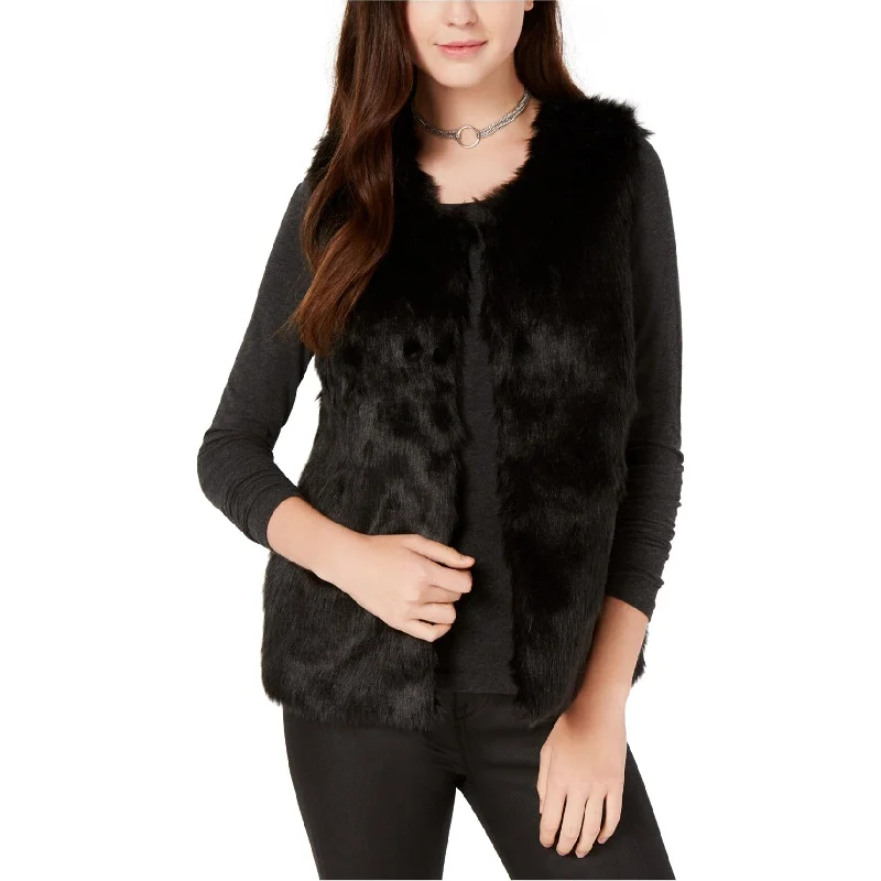 Say What? Womens Hook and Eye Faux Fur Vest, Black, X-Small